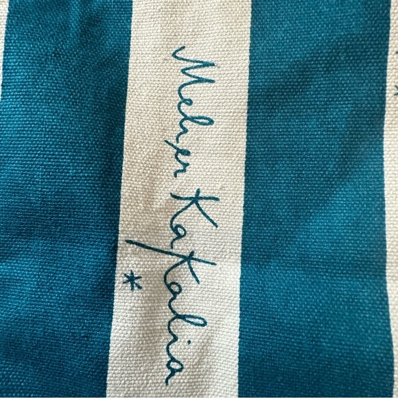 Meher Kakalia Canvas Dust Bag Teal Turquoise Cream Logo Stripe - Picture 2 of 3